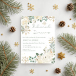 Christmas Winter Snowflake Rehearsal Dinner Invitation<br><div class="desc">Christmas Winter Snowflake Floral Rehearsal Dinner Invitation in Ivory Gold and Sage</div>