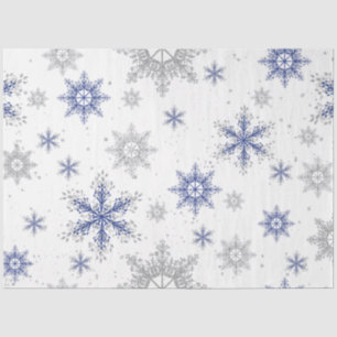 Christmas Winter Snowflakes Blue Silver Glitter Tissue Paper