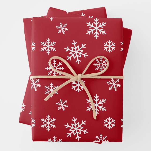 Christmas Winter Snowflakes Pattern Dark Red Wrapping Paper Sheet (In situ)