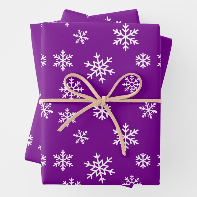 Christmas Winter Snowflakes Pattern Purple Wrapping Paper Sheet (In situ)