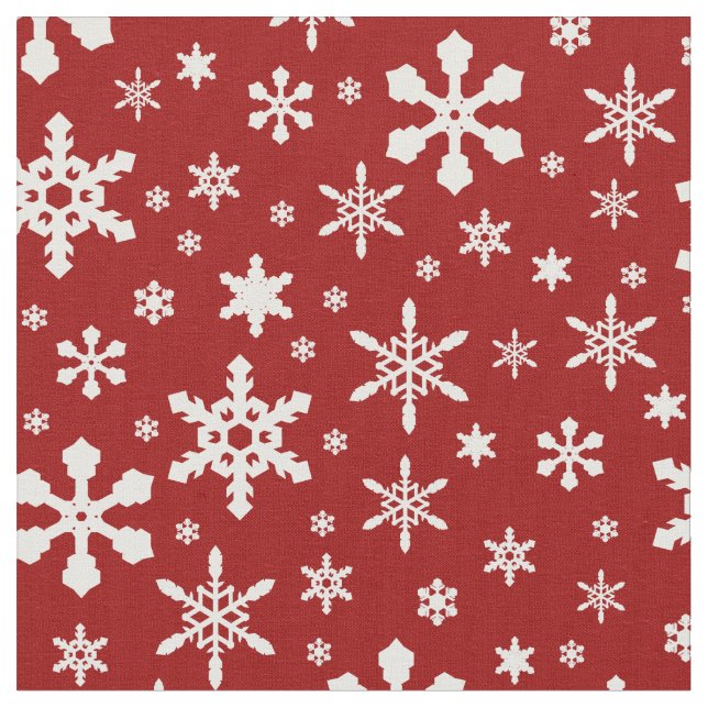 Christmas Winter Snowflakes Pattern Red and White Fabric (Close Up)
