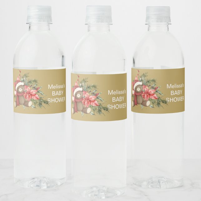 Christmas Winter Snowflakes Poinsettia Water Bottle Label (Creator Uploaded)