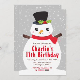 Christmas Winter Snowman Birthday Silver Grey Invi Invitation