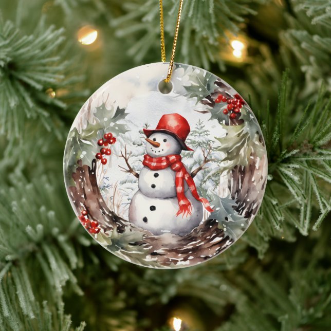 Christmas Winter Snowman Ceramic Ornament (Tree)