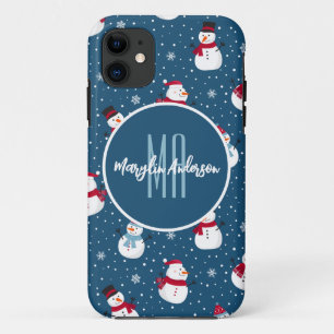 CHRISTMAS WINTER SNOWMAN CUSTOMIZABLE MONOGRAM iPhone 11 CASE