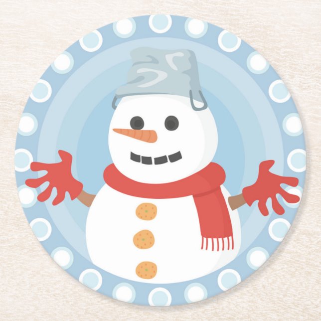 CHRISTMAS WINTER SNOWMAN ROUND PAPER COASTER (Front)