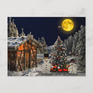 Christmas Winter Snowman Scene Holiday Postcard