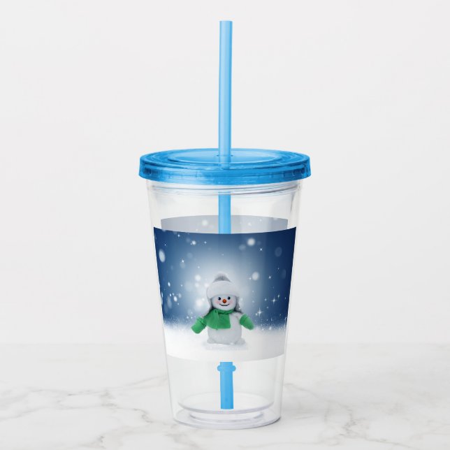 Christmas winter snowman SlipperyJoe green scarf m Acrylic Tumbler (Front)