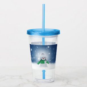 Christmas winter snowman SlipperyJoe green scarf m Acrylic Tumbler