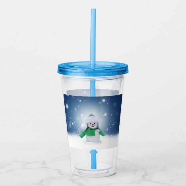 Christmas winter snowman SlipperyJoe green scarf m Acrylic Tumbler (Front)