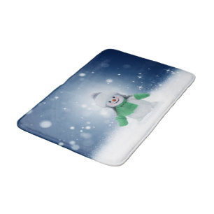 Christmas winter snowman SlipperyJoe green scarf m Bath Mat