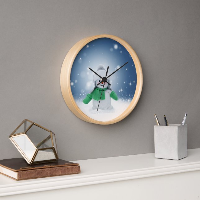 Christmas winter snowman SlipperyJoe green scarf m Clock (Office)