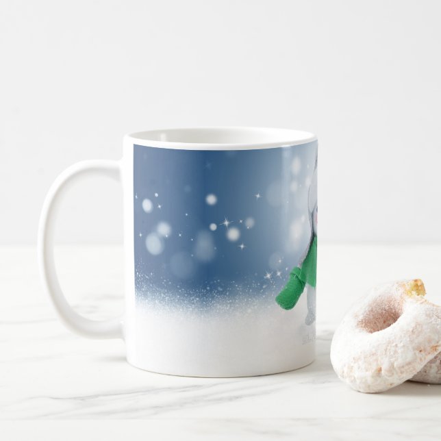 Christmas winter snowman SlipperyJoe green scarf m Coffee Mug (With Donut)