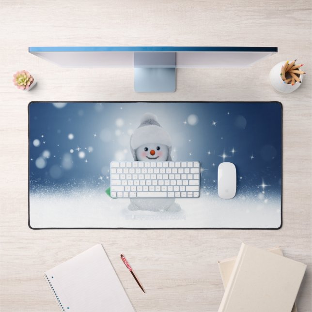Christmas winter snowman SlipperyJoe green scarf m Desk Mat (Office 1)