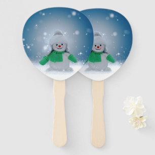 Christmas winter snowman SlipperyJoe green scarf m Hand Fan