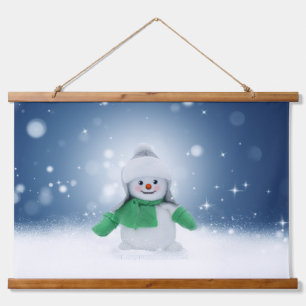 Christmas winter snowman SlipperyJoe green scarf m Hanging Tapestry
