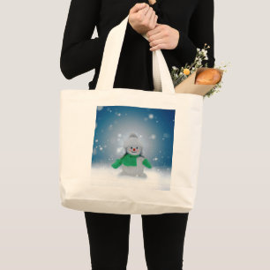 Christmas winter snowman SlipperyJoe green scarf m Large Tote Bag