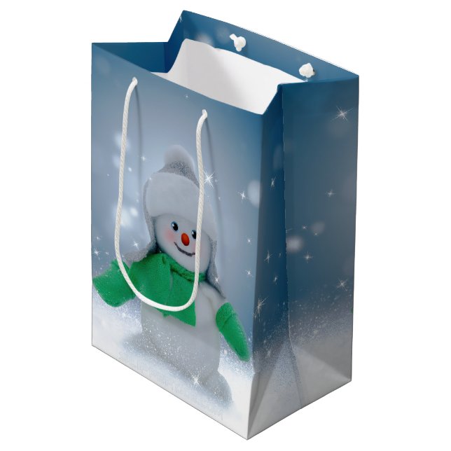 Christmas winter snowman SlipperyJoe green scarf m Medium Gift Bag (Front Angled)