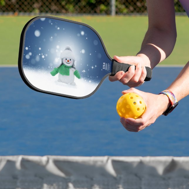 Christmas winter snowman SlipperyJoe green scarf m Pickleball Paddle (Insitu)