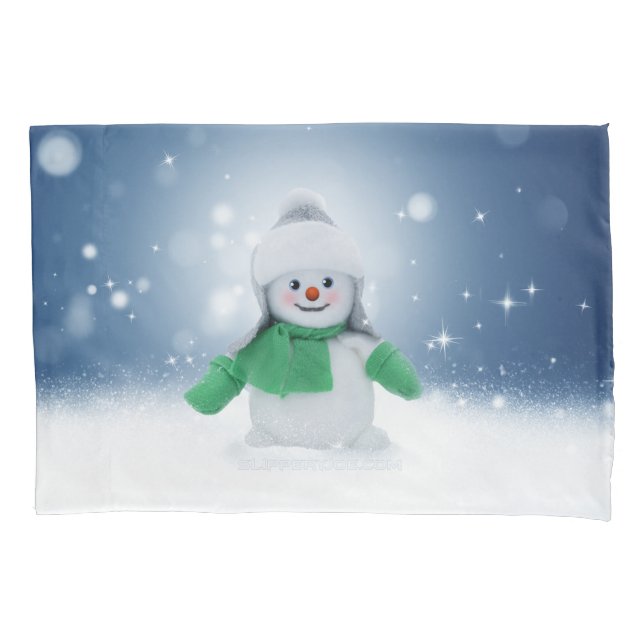 Christmas winter snowman SlipperyJoe green scarf m Pillowcase (Front)