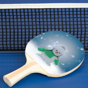 Christmas winter snowman SlipperyJoe green scarf m Ping Pong Paddle
