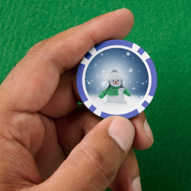 Christmas winter snowman SlipperyJoe green scarf m Poker Chips (Hand)