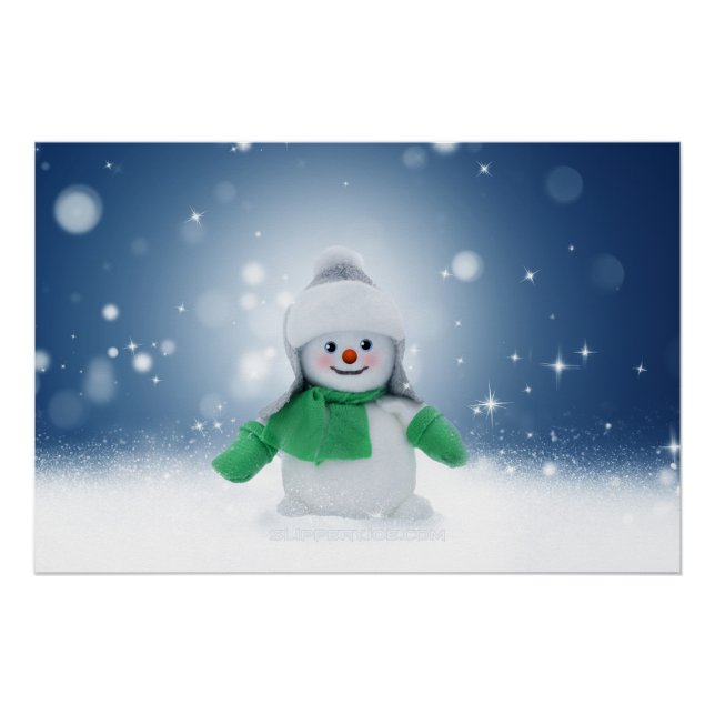 Christmas winter snowman SlipperyJoe green scarf m Poster (Front)