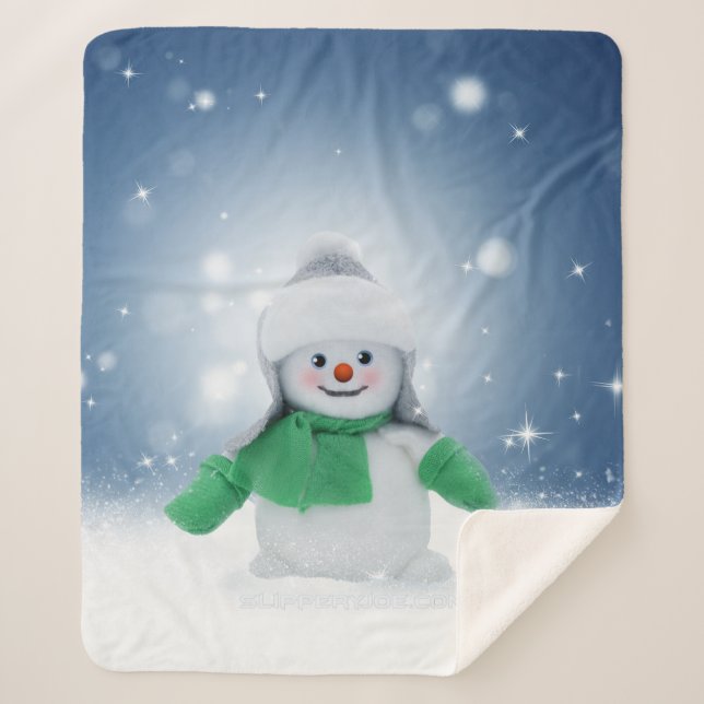 Christmas winter snowman SlipperyJoe green scarf m Sherpa Blanket (Front)