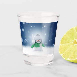 Christmas winter snowman SlipperyJoe green scarf m Shot Glass