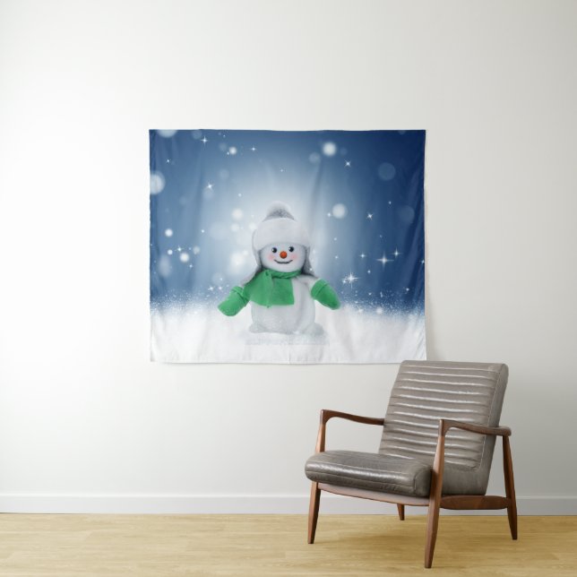 Christmas winter snowman SlipperyJoe green scarf m Tapestry (In Situ (Horizontal))