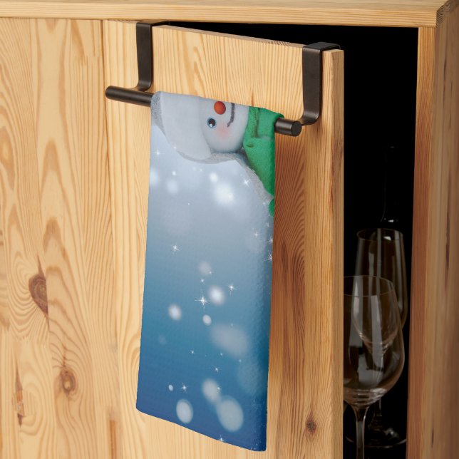 Christmas winter snowman SlipperyJoe green scarf m Tea Towel (Thirds Fold)