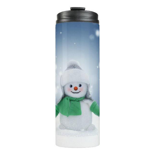 Christmas winter snowman SlipperyJoe green scarf m Thermal Tumbler (Front)