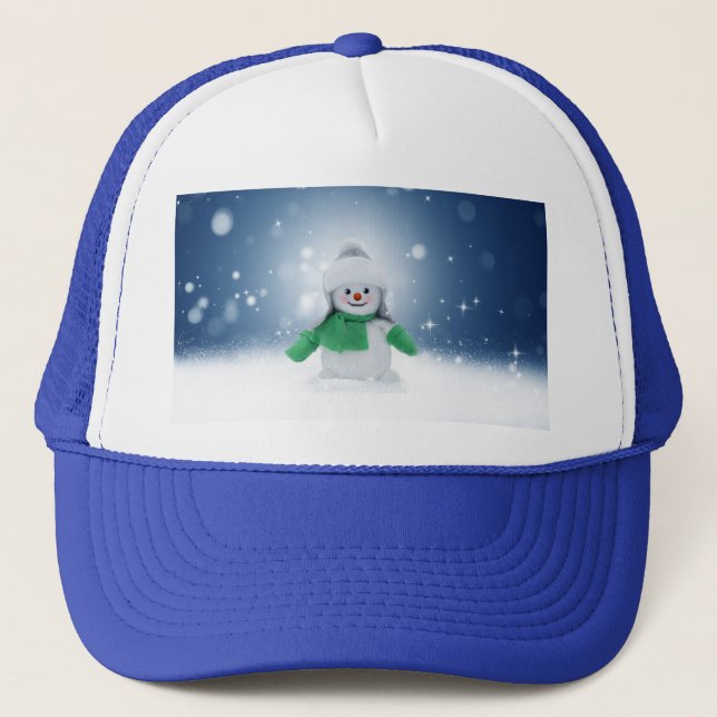 Christmas winter snowman SlipperyJoe green scarf m Trucker Hat (Front)
