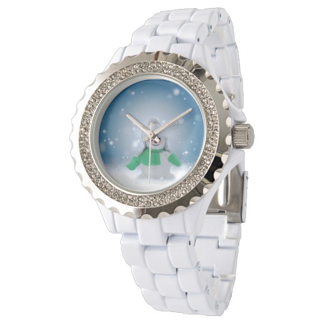 Christmas winter snowman SlipperyJoe green scarf m Watch (Angled)