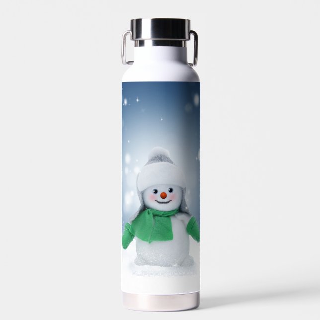 Christmas winter snowman SlipperyJoe green scarf m Water Bottle (Front)