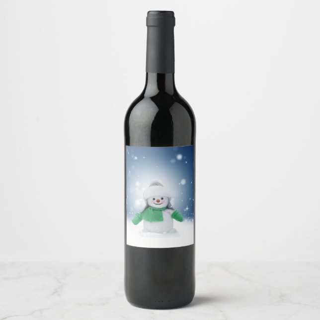Christmas winter snowman SlipperyJoe green scarf m Wine Label (Front)