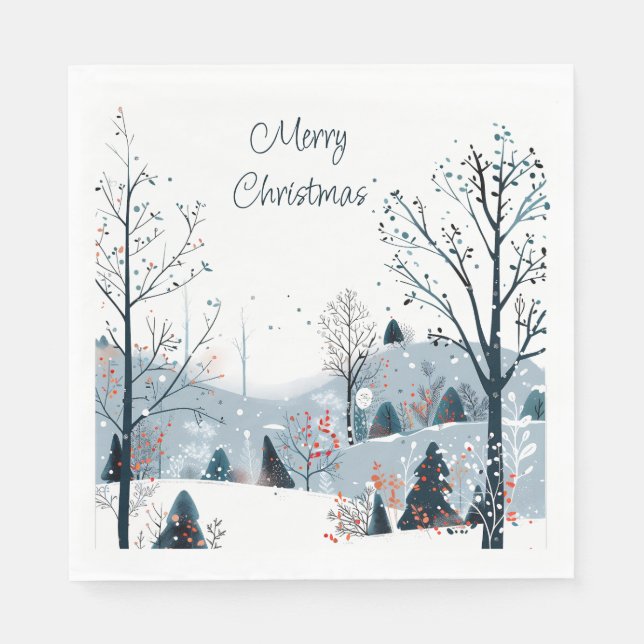 Christmas winter snowy landscape Merry Christmas Napkin (Front)