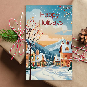 Christmas Winter Snowy Village Holiday Card 