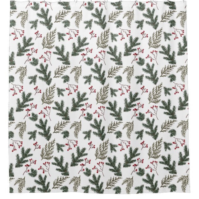 Christmas Winter Tree Branches Shower Curtain (Front)