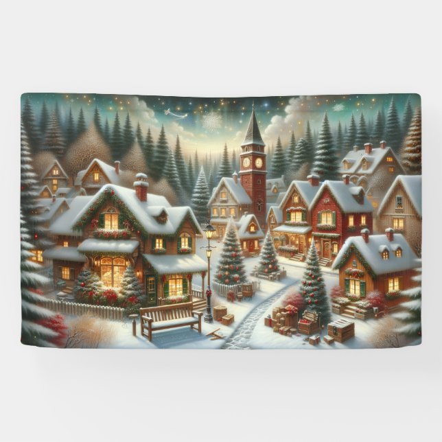 Christmas Winter Village Background 4 foot long Banner (Horizontal)