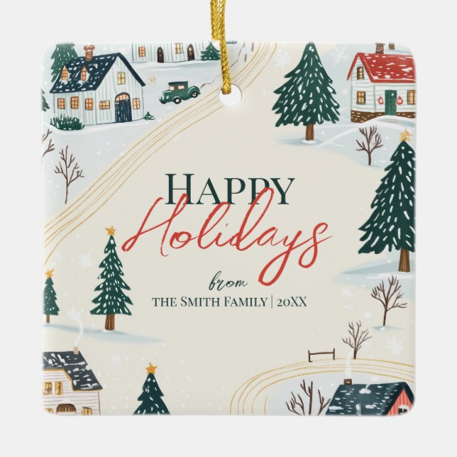 Christmas Winter Village Family Photo  Ceramic Ornament (Front)