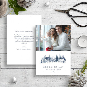 Christmas Winter Village Landscape Blue Photo Holiday Card