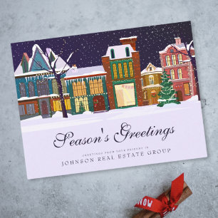 Christmas Winter Village    Season's Greetings Postcard