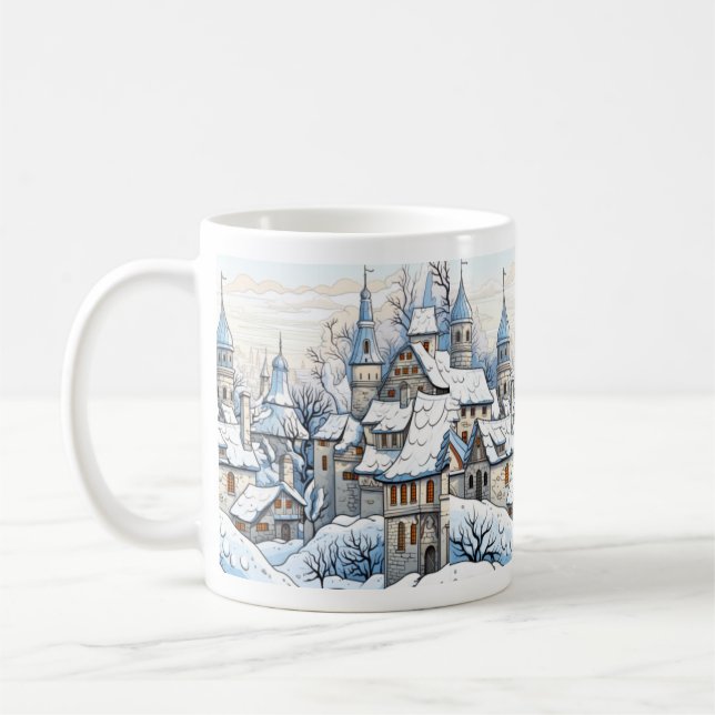 Christmas Winter Village Snowy Roof tops  Blue Mug (Left)