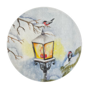 Christmas winter watercolor landscape cutting board
