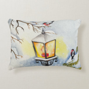 Christmas winter watercolor landscape decorative cushion
