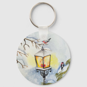 Christmas winter watercolor landscape key ring