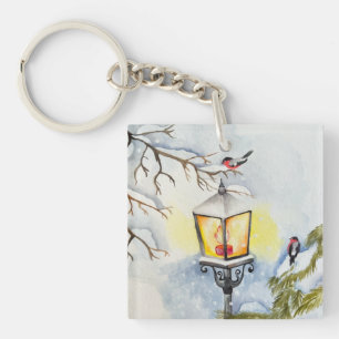 Christmas winter watercolor landscape key ring