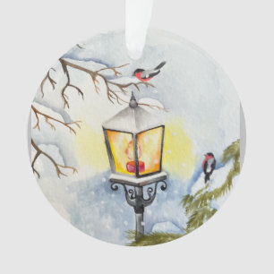 Christmas winter watercolor landscape ornament