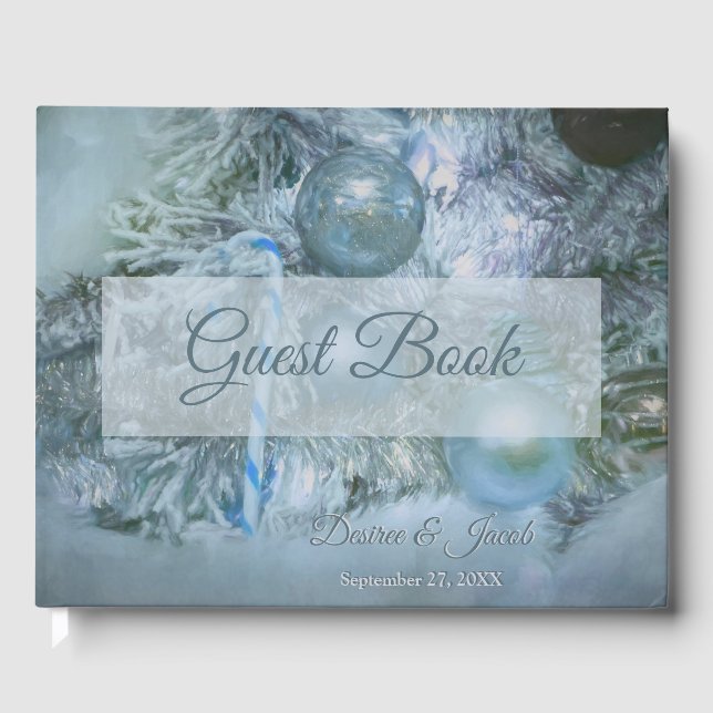 Christmas Winter Wedding Ornaments Blue Teal Tree Guest Book (Front)
